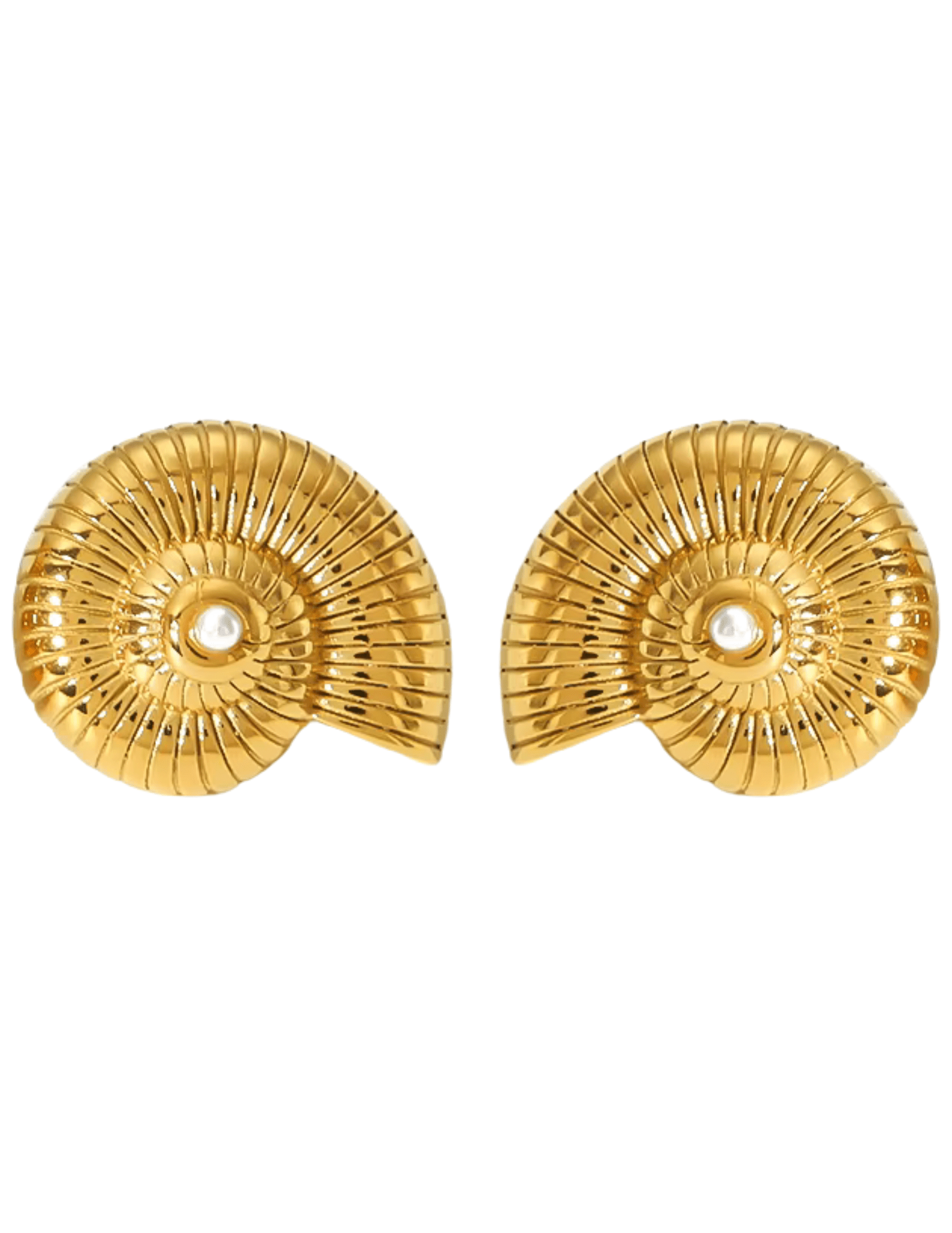 Gold spiral seashell earrings by St. Barths La Robe