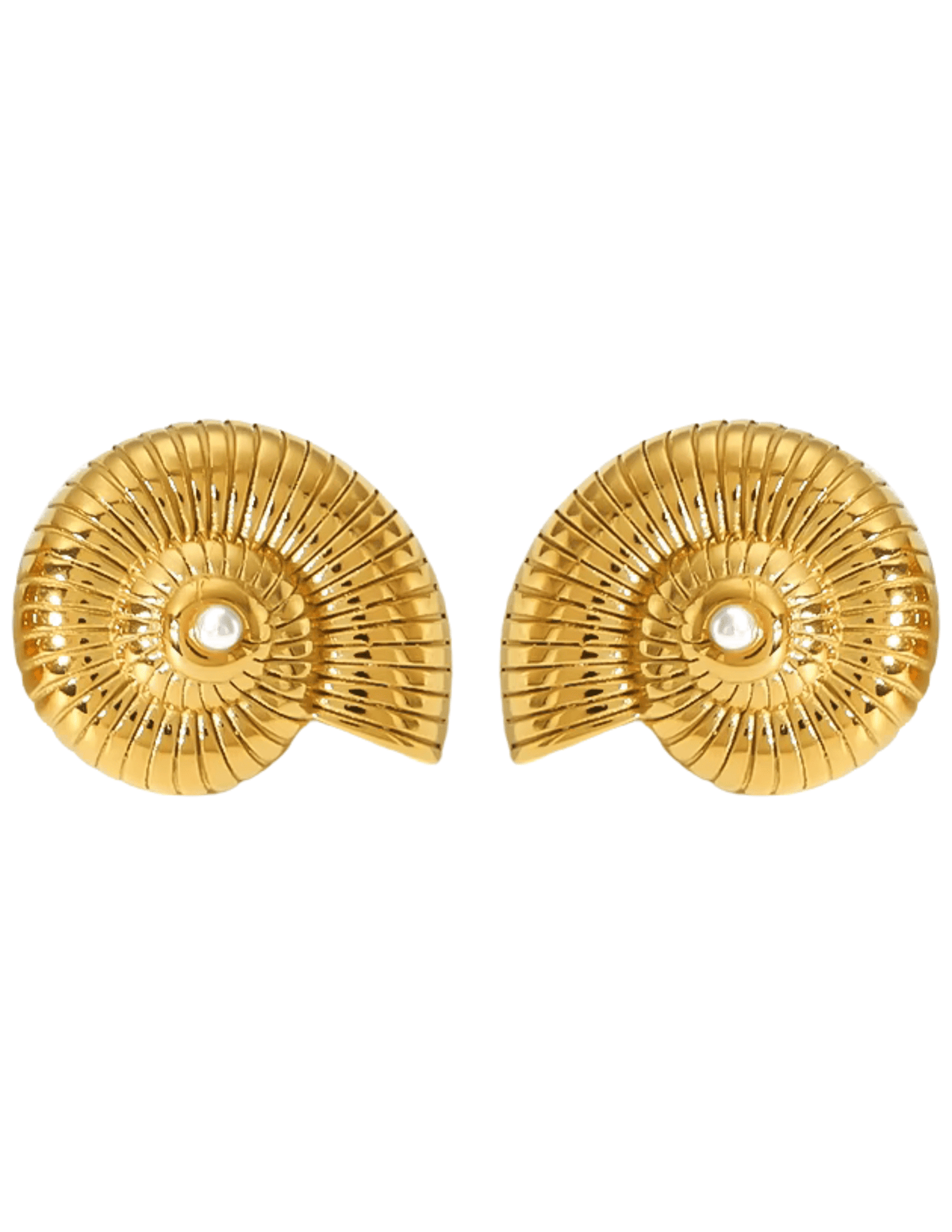 Gold spiral seashell earrings by St. Barths La Robe