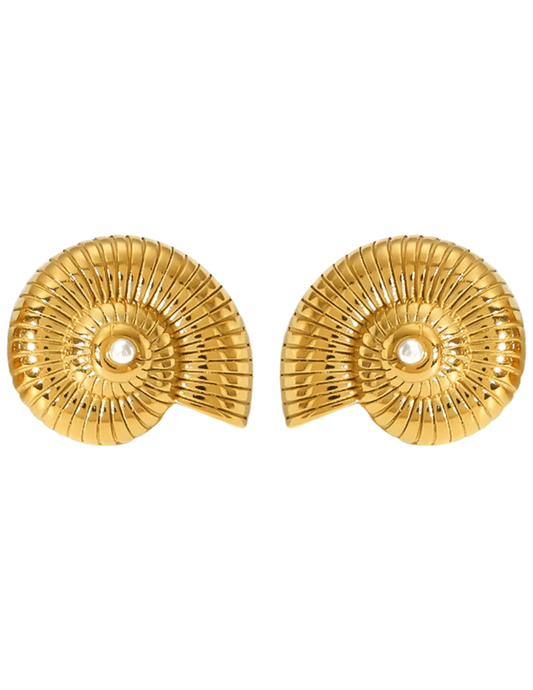 Gold spiral seashell earrings by St. Barths La Robe