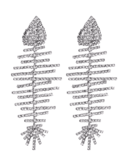 “St. Barths La Robe Tetra Fish Rhinestone Earrings in silver fishbone motif front view”