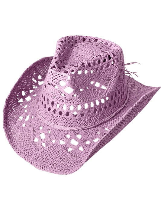 St. Barths lavender straw western hat open weave side view