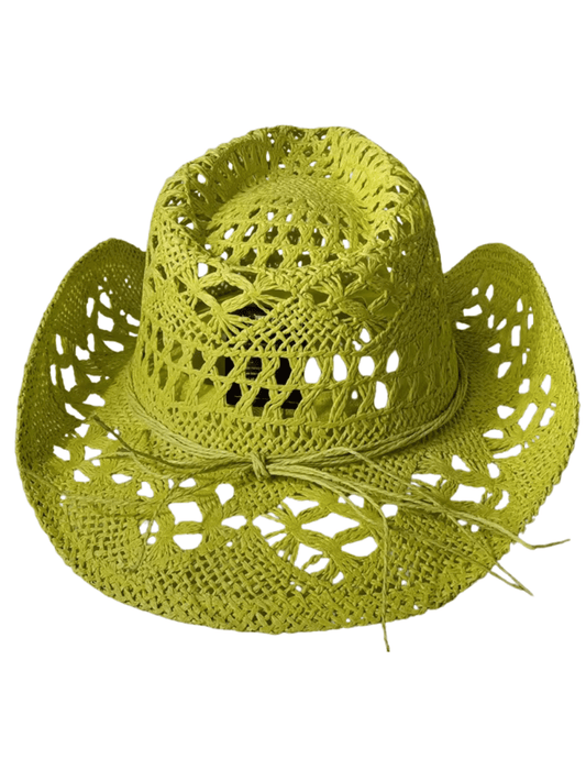 St. Barths chartreuse straw western hat open weave front view