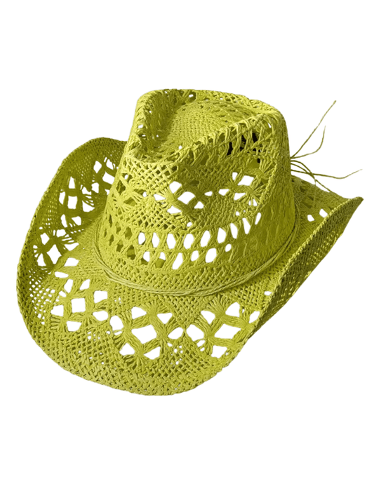 St. Barths chartreuse straw western hat open weave side view