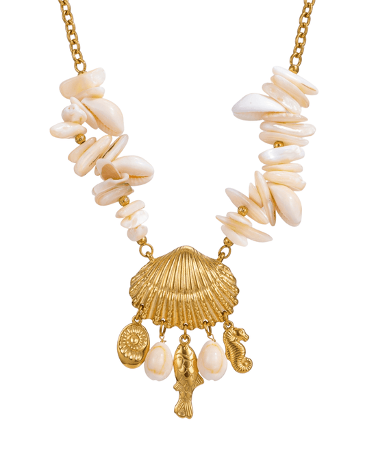 St Barths Lissa shell charm necklace in gold with natural shell details