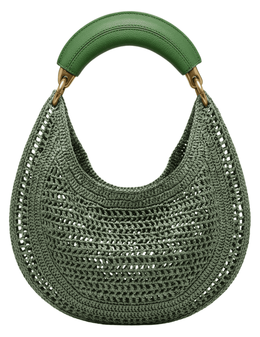 St. Barths Mannon green crochet raffia hobo bag
