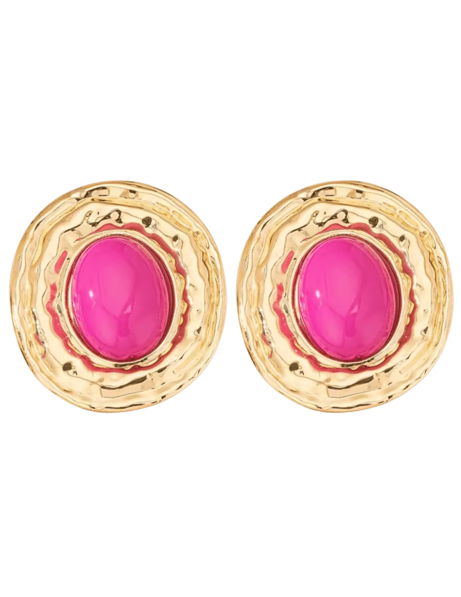 St Barths Paros hammered gold earrings with pink stone