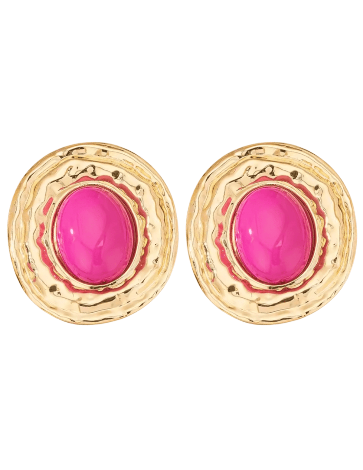 St Barths Paros hammered gold earrings with pink stone