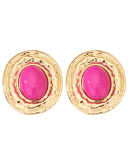 St Barths Paros hammered gold earrings with pink stone