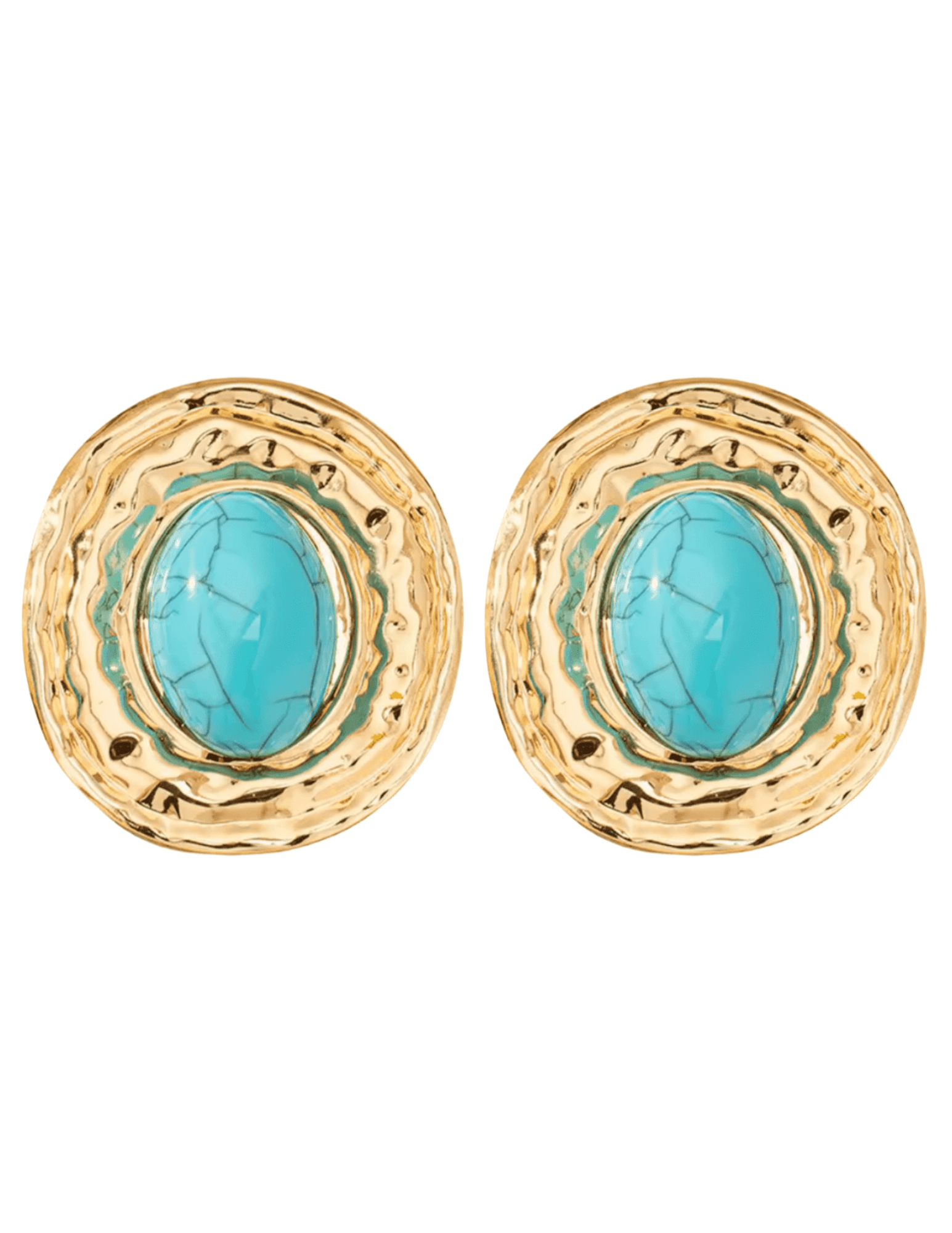 St Barths Paros hammered gold earrings with turquoise stone