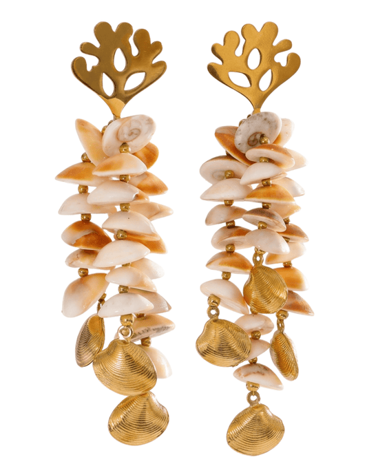 St Barths Riley shell dangle earrings gold and natural