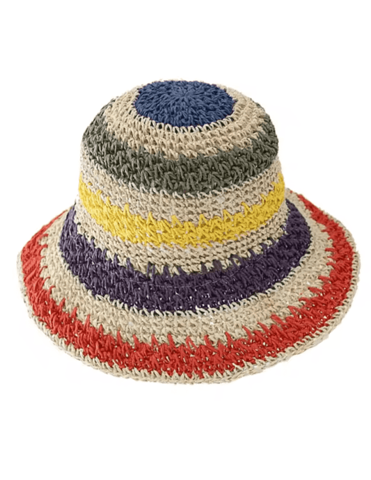 St. Barths Sasa striped crochet beach hat in natural multi colors