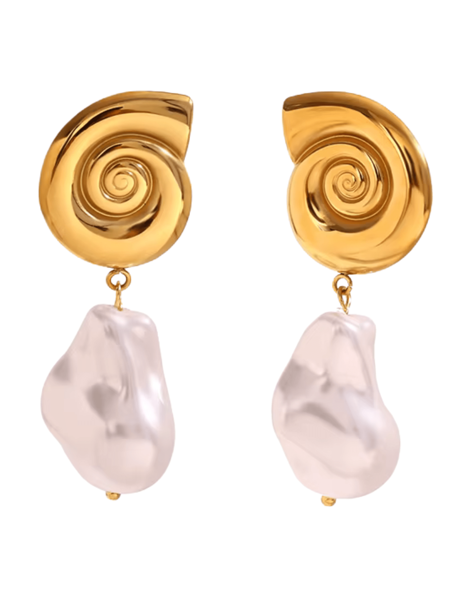 St. Barths La Robe Saylor gold dangle earrings with spiral shell post
