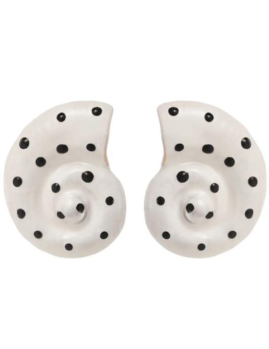 St Barths shell earrings white with black polka dots 