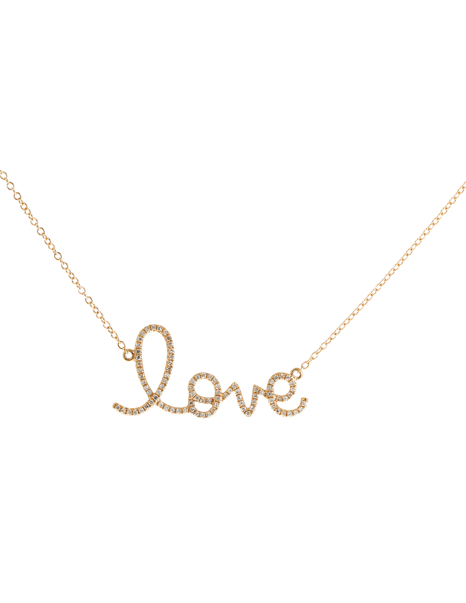 Steven Dann 14K Rose Gold Diamond Love Necklace with pavé diamond script pendant