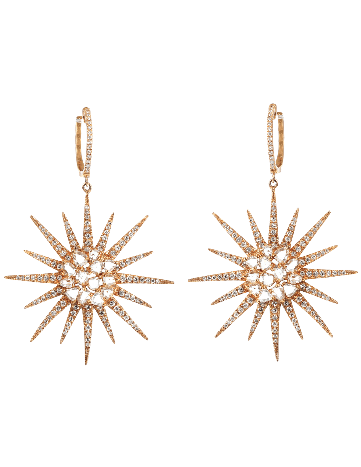 Steven Dann 14K Rose Gold Pavé Starburst Earrings with natural diamonds