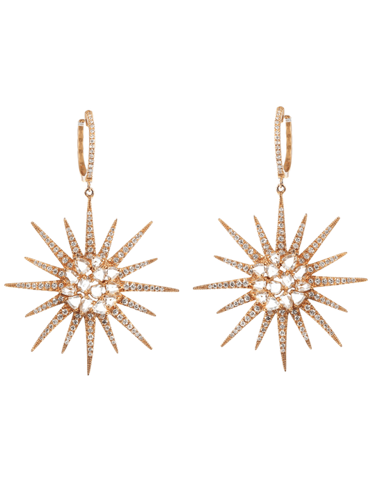 Steven Dann 14K Rose Gold Pavé Starburst Earrings with natural diamonds