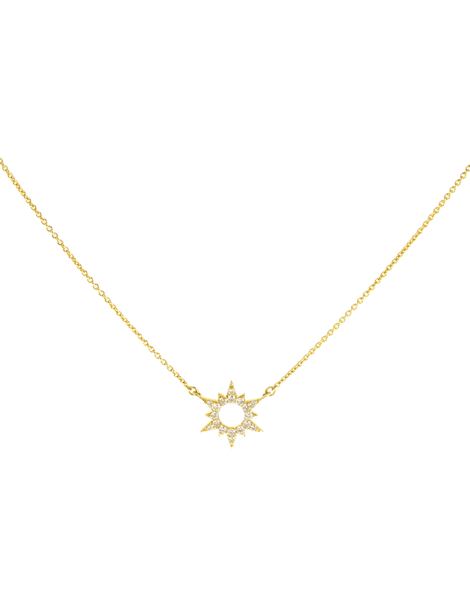 Steven Dann 14K Yellow Gold Diamond Sun Necklace with pavé sunburst pendant