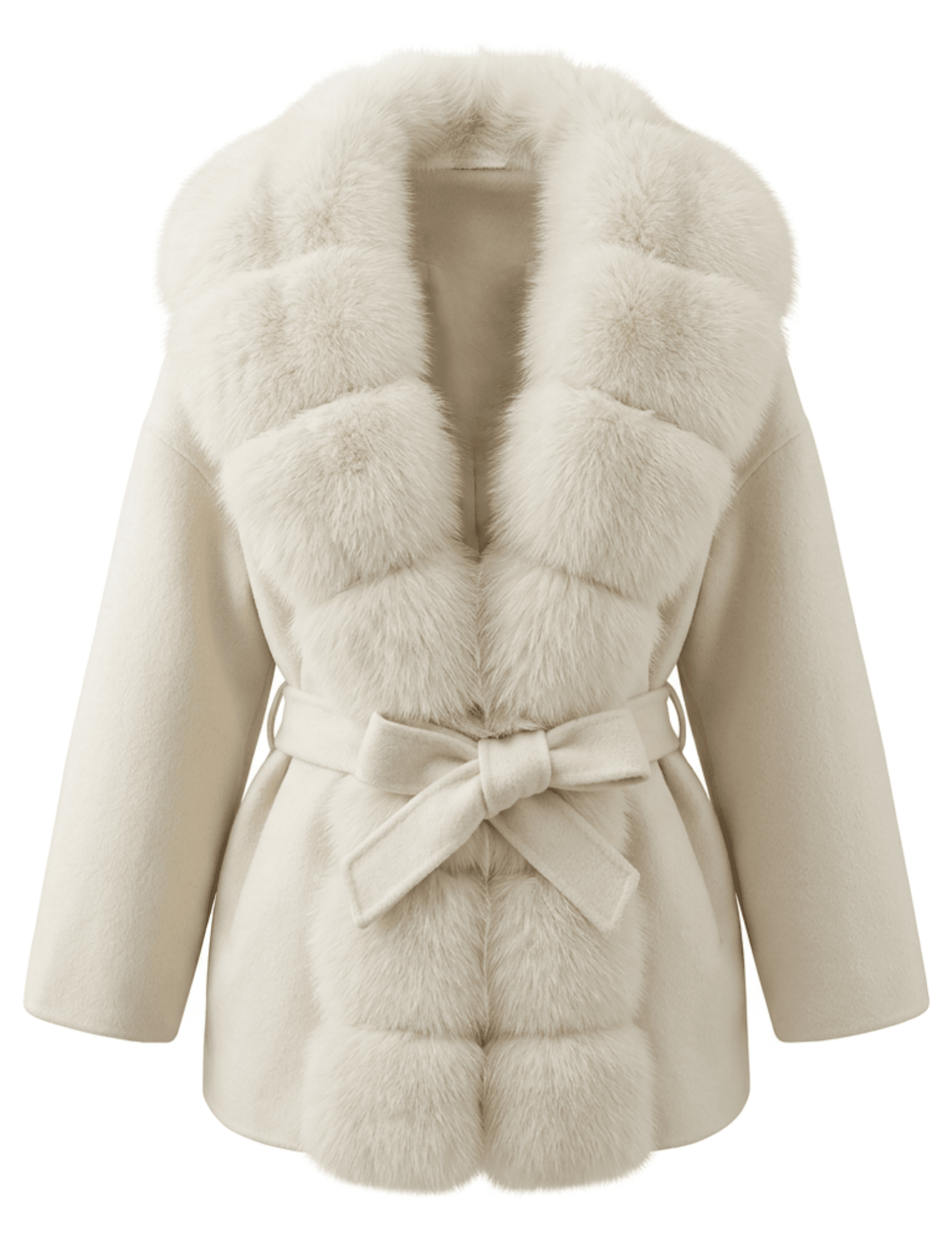 Steven Dann Brenna Fox Collar Wool Coat in Ivory