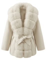 Steven Dann Brenna Fox Collar Wool Coat in Ivory