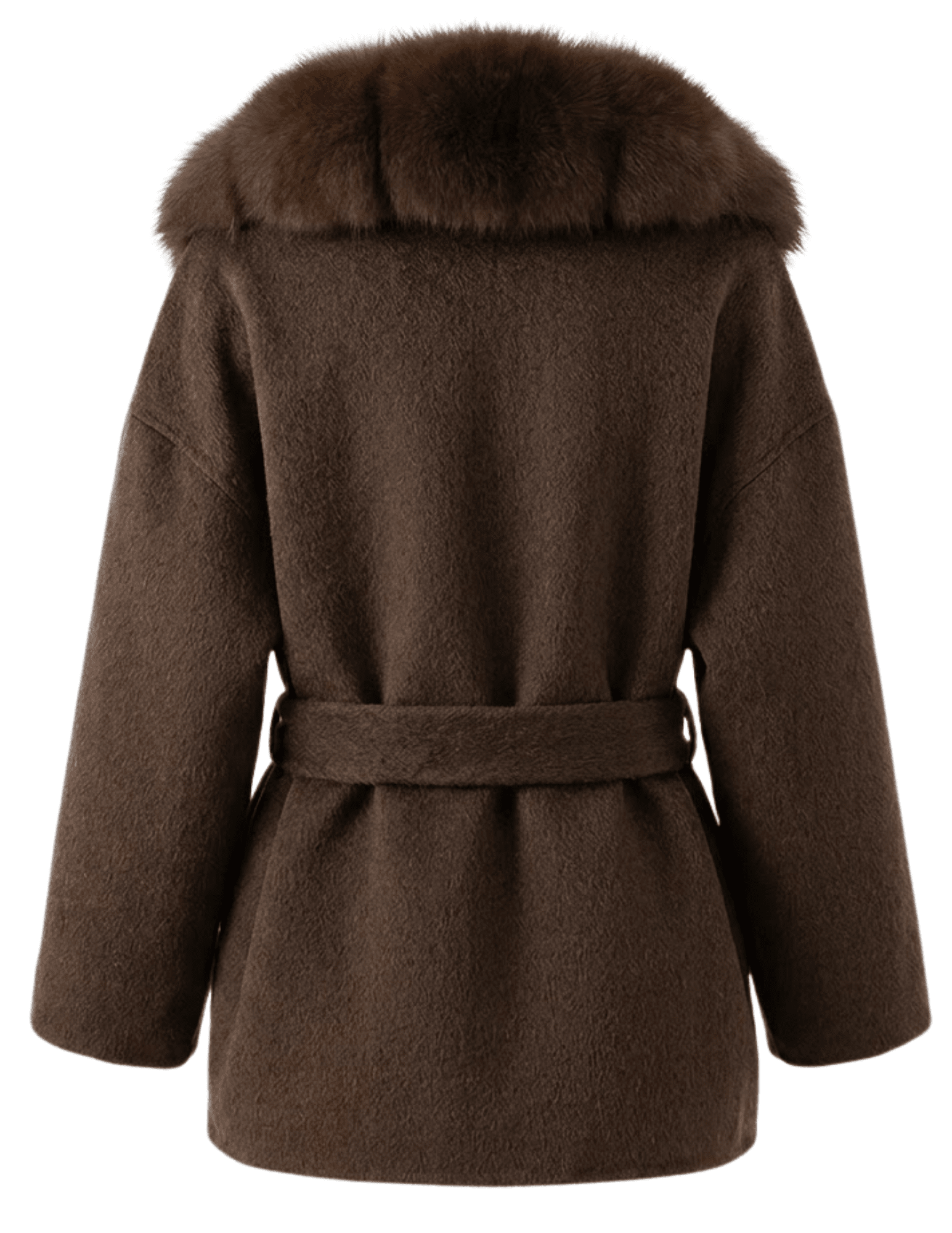 Steven Dann Briar Fox Collar Wool Coat in Brown and Sable BACK VIEW