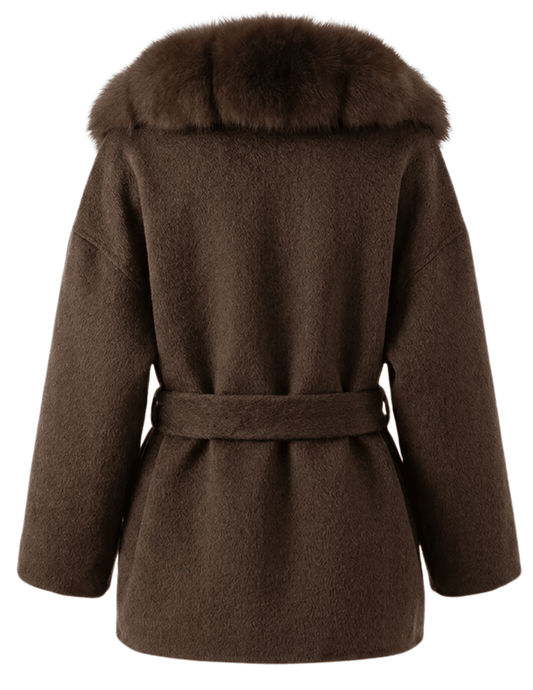 Steven Dann Briar Fox Collar Wool Coat in Brown and Sable BACK VIEW
