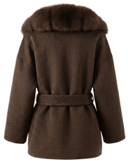 Steven Dann Briar Fox Collar Wool Coat in Brown and Sable BACK VIEW
