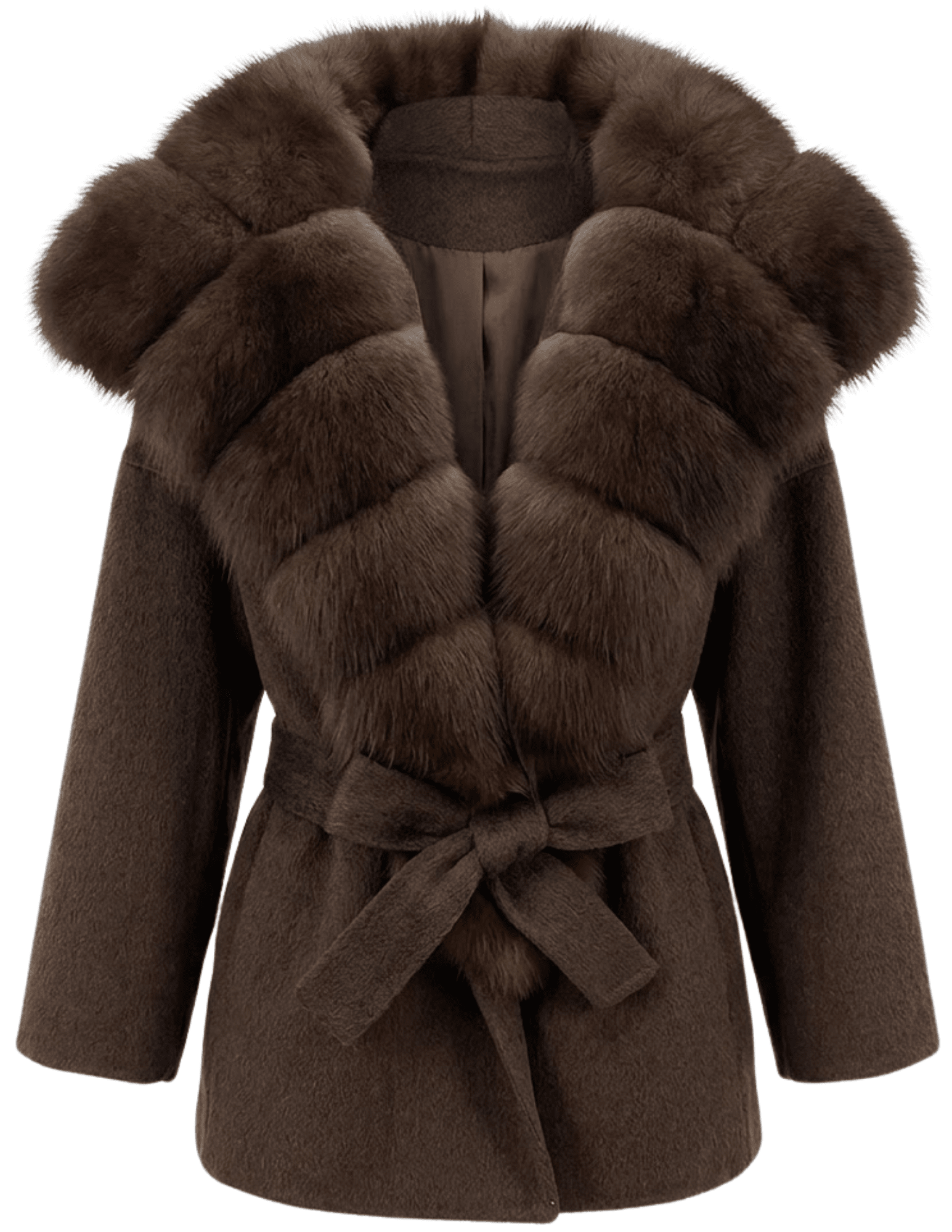 Steven Dann Briar Fox Collar Wool Coat in Brown and Sable