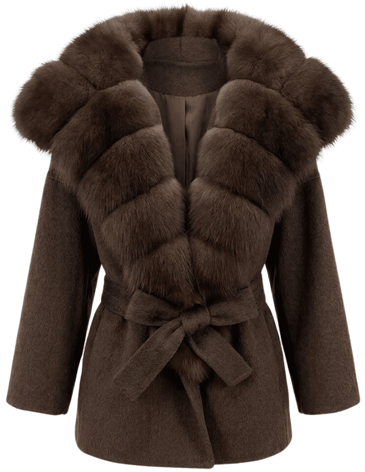 Steven Dann Briar Fox Collar Wool Coat in Brown and Sable