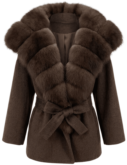 Steven Dann Briar Fox Collar Wool Coat in Brown and Sable