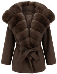 Steven Dann Briar Fox Collar Wool Coat in Brown and Sable