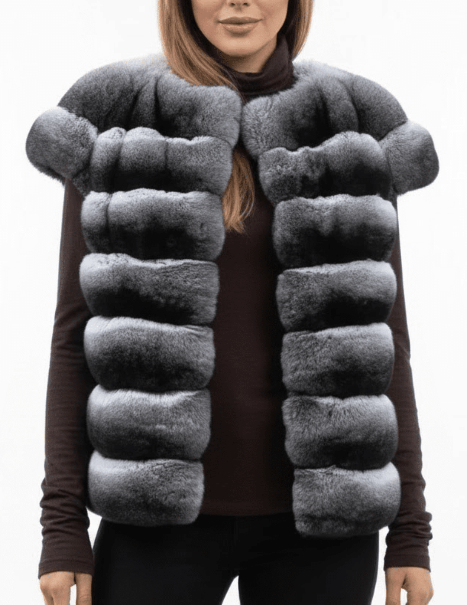 Steven Dann Chrissy Rex Fur Short Sleeve Vest in grey genuine Rex fur