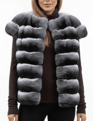 Steven Dann Chrissy Rex Fur Short Sleeve Vest in grey genuine Rex fur
