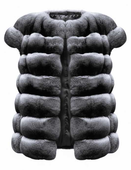 Steven Dann Chrissy Rex Fur Short Sleeve Vest in grey genuine Rex fur