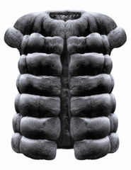 Steven Dann Chrissy Rex Fur Short Sleeve Vest in grey genuine Rex fur