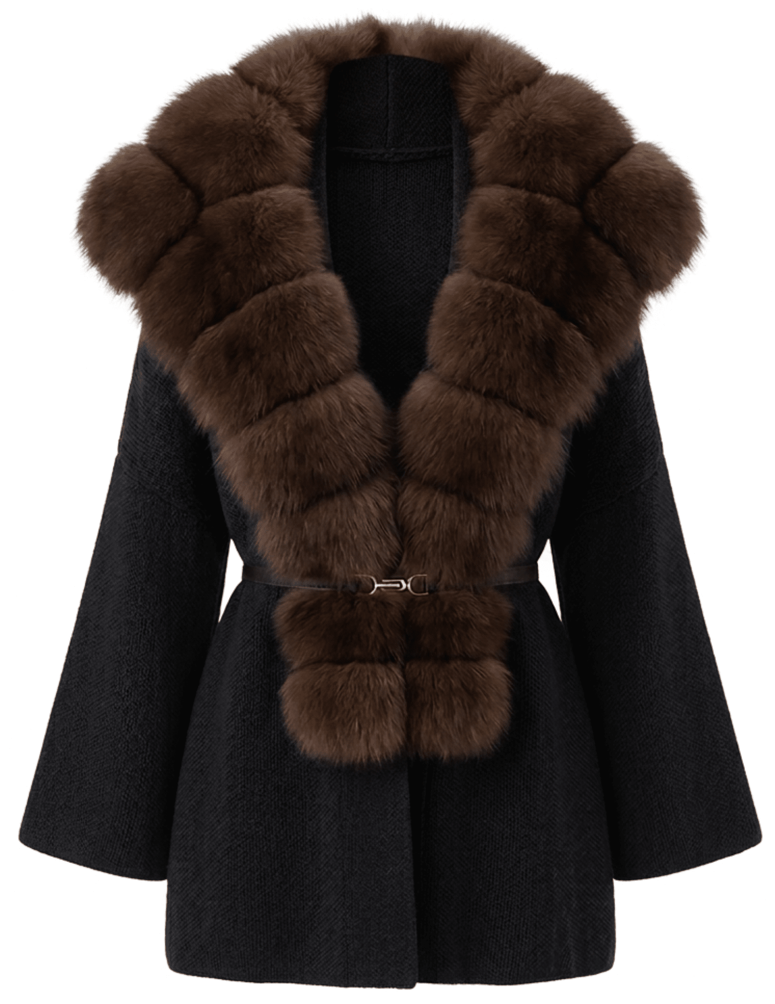 Steven Dann Demi Fox Collar Belted Cardigan Black & Sable