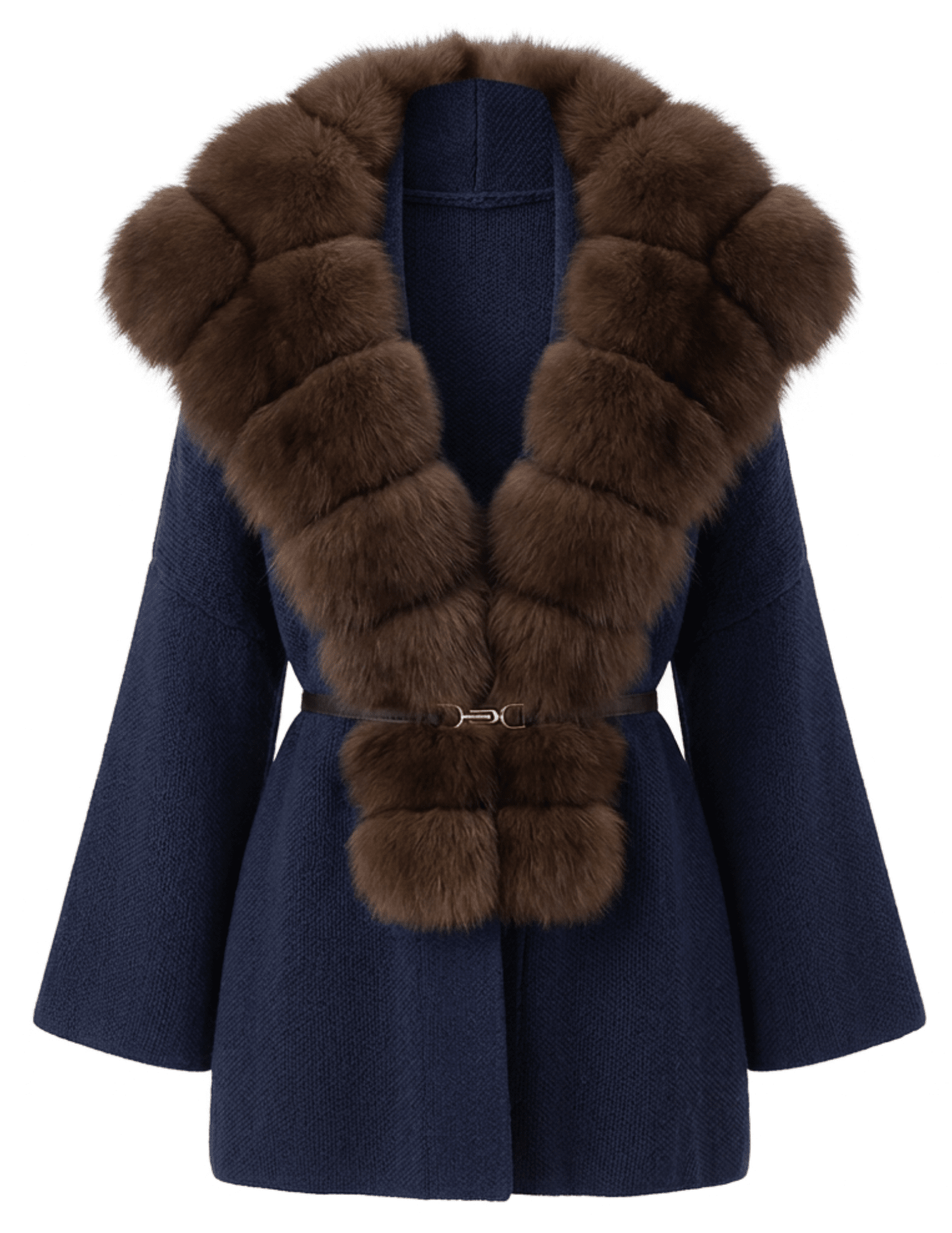 Steven Dann Demi Fox Collar Belted Cardigan Navy & Sable