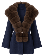 Steven Dann Demi Fox Collar Belted Cardigan Navy & Sable