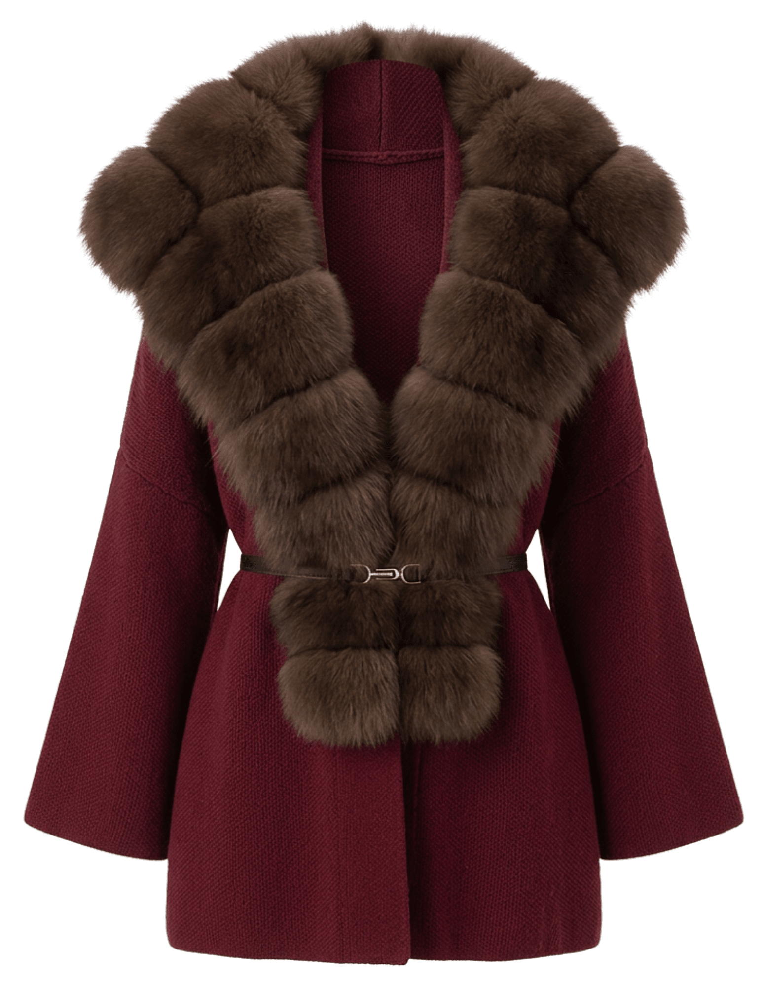 Steven Dann Demi Fox Collar Belted Cardigan Wine & Sable