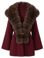 Steven Dann Demi Fox Collar Belted Cardigan Wine & Sable