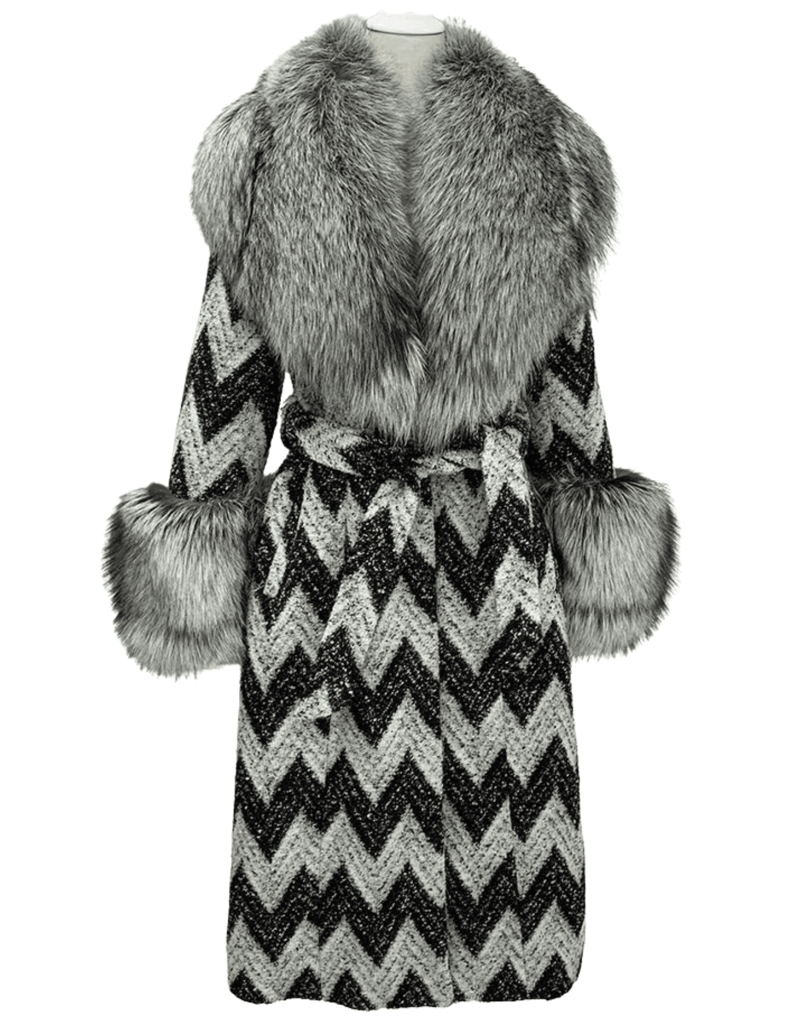 Steven Dann Fox Collar Chevron Wool Coat in grey and black.