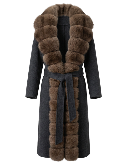 Steven Dann Jasmine Fox Collar Wool Coat in Charcoal