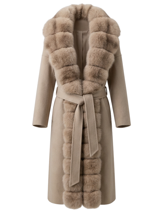 Steven Dann Jasmine Fox Collar Wool Coat in Oat & Natural