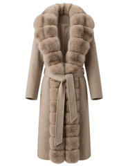 Steven Dann Jasmine Fox Collar Wool Coat in Oat & Natural