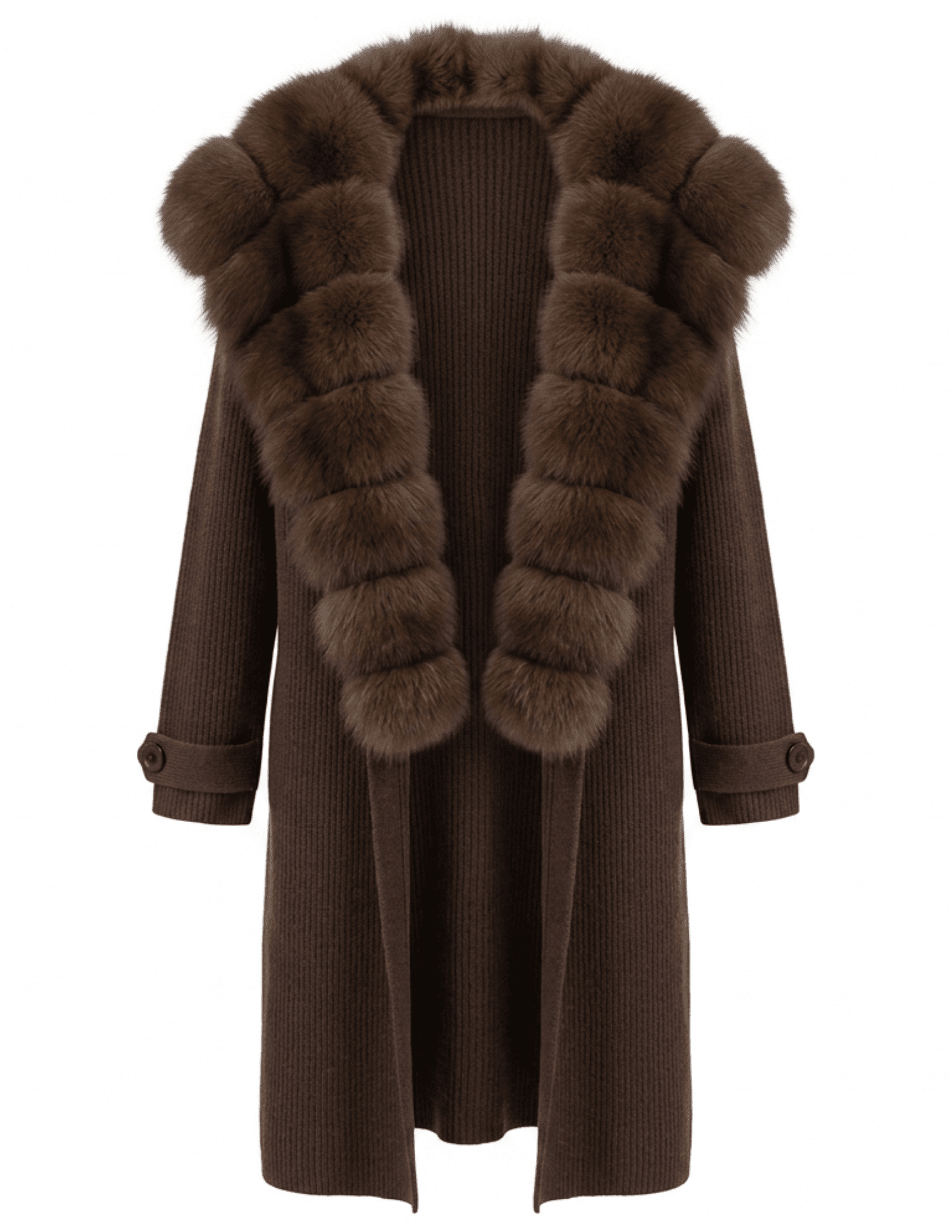 Steven Dann Jenna Fox Fur Collar Long Cardigan in Coffee
