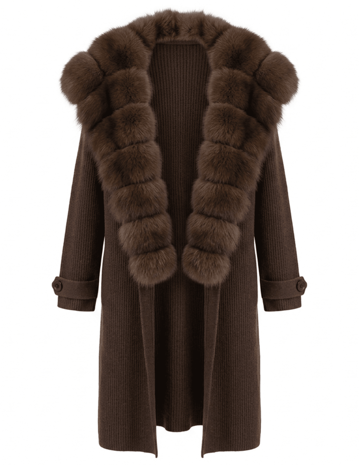 Steven Dann Jenna Fox Fur Collar Long Cardigan in Coffee