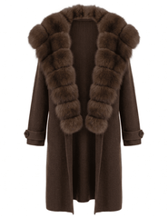 Steven Dann Jenna Fox Fur Collar Long Cardigan in Coffee