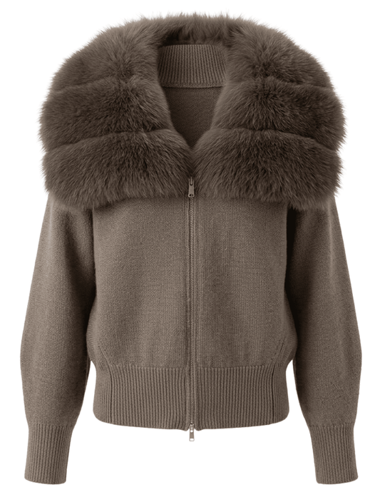 Steven Dann Josie Fox Collar Zip Cardigan in Taupe