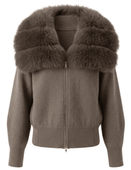 Steven Dann Josie Fox Collar Zip Cardigan in Taupe