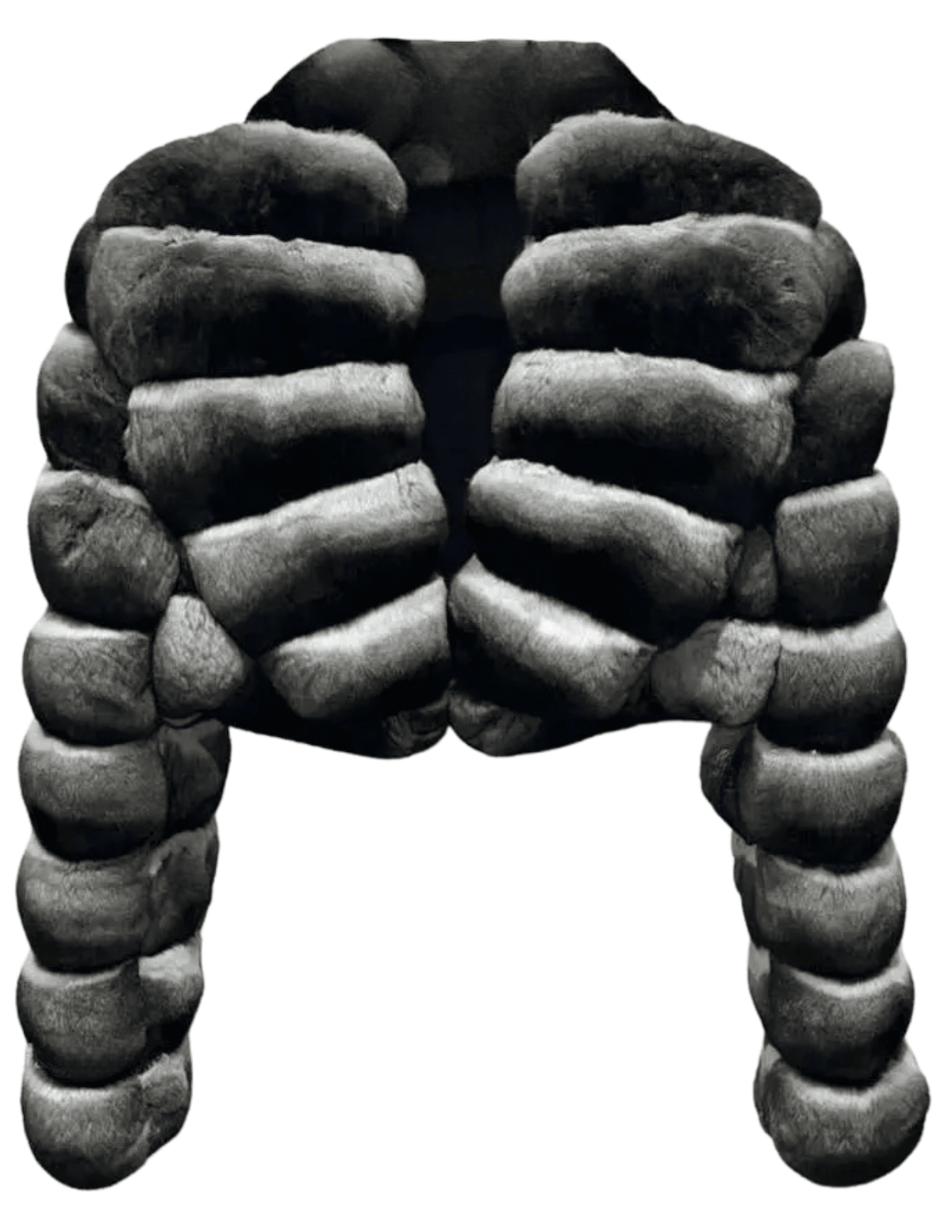 Steven Dann Mariah Cropped Fur Jacket in black grey with wide lapels.