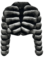 Steven Dann Mariah Cropped Fur Jacket in black grey with wide lapels.